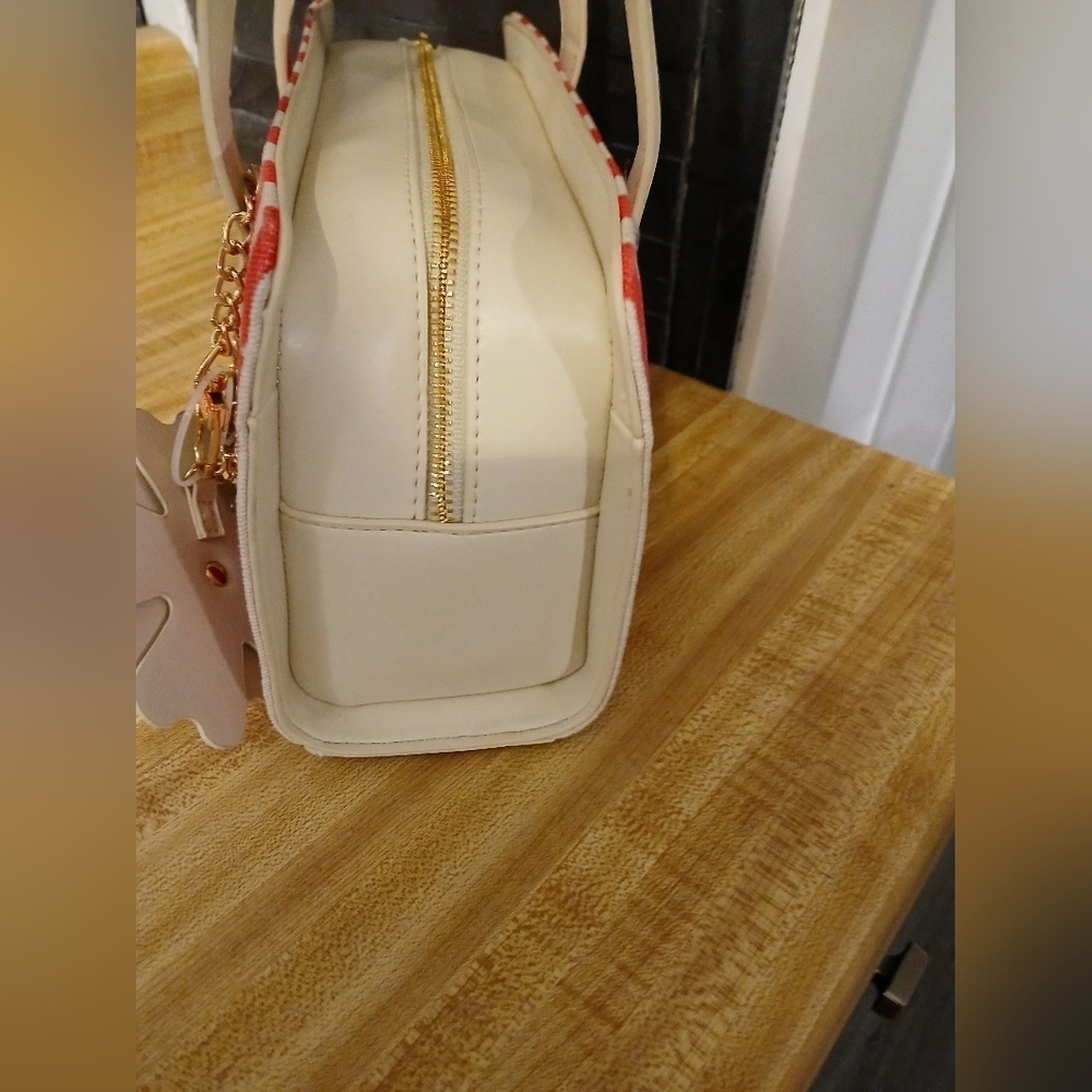 Betsey Johnson Cream and Pink Striped Shoulder Bag - Picture 3 of 6